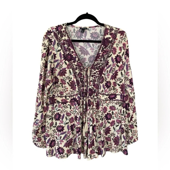 Torrid Women Floral Blouse Long Sleeve Rayon V-Neck Embroidered Purple Size 2/2X - Picture 16 of 16